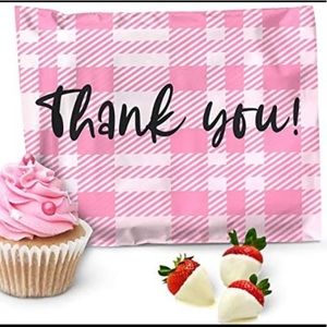 Pink & White Plaid Thank You Poly Mailers